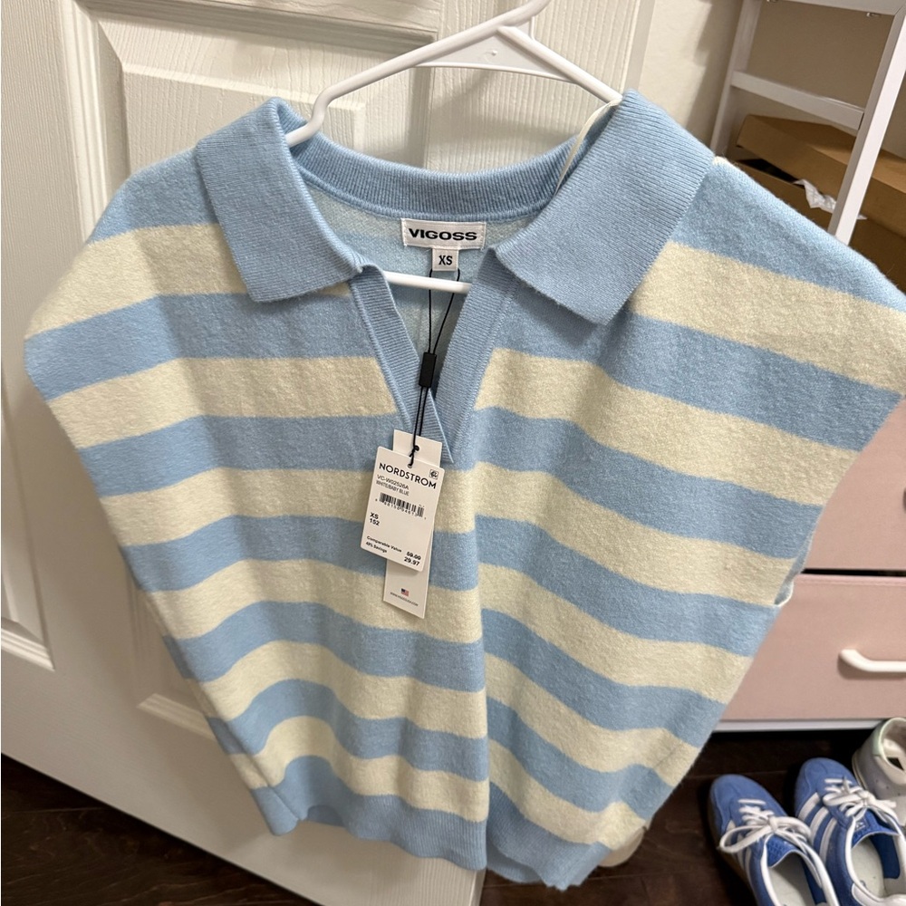 Vigoss Light Blue and White Striped Sweater Top